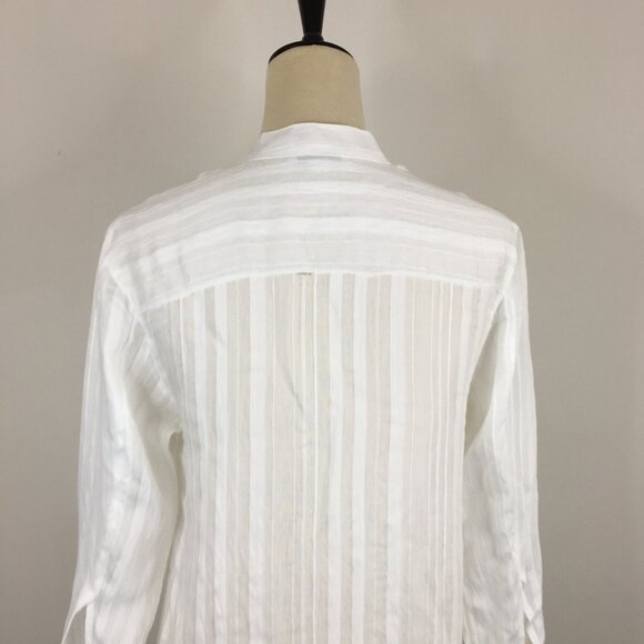 VINCE White Textured Striped Semi Sheer Fabric Long Sleeve Button Shirt - Picture 8 of 16